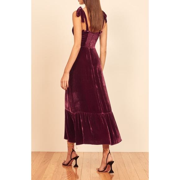 NWT Reformation Antoinette Velvet Corset Dress Plum Sz 6 Bow Tie Straps - Picture 2 of 10
